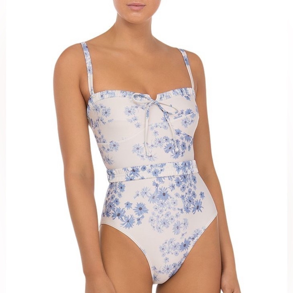 Peony Vacation Ruched Trim One Piece Swimsuit Belted AUS 10 US 6
